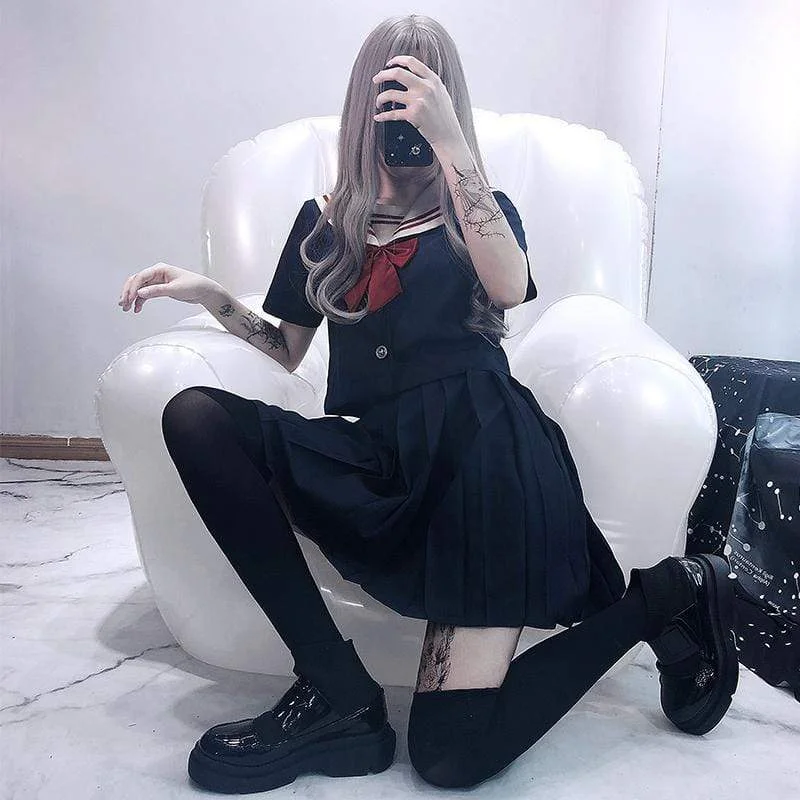 Women's Lolita Bowknot Navy Blue Sailor Suits