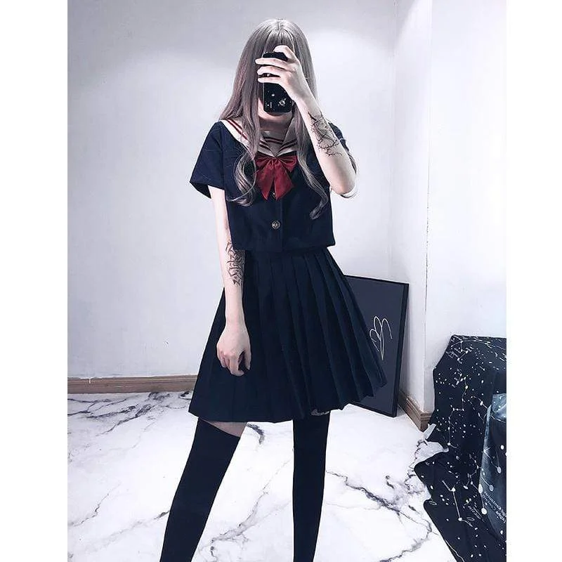 Women's Lolita Bowknot Navy Blue Sailor Suits