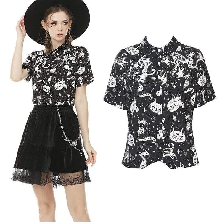 Women's Lolita Cat Printed Short Sleeved Shirts