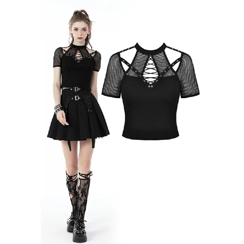 Women's Punk Rock Cutout Short Sleeved Mesh Top