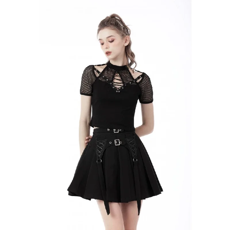 Women's Punk Rock Cutout Short Sleeved Mesh Top