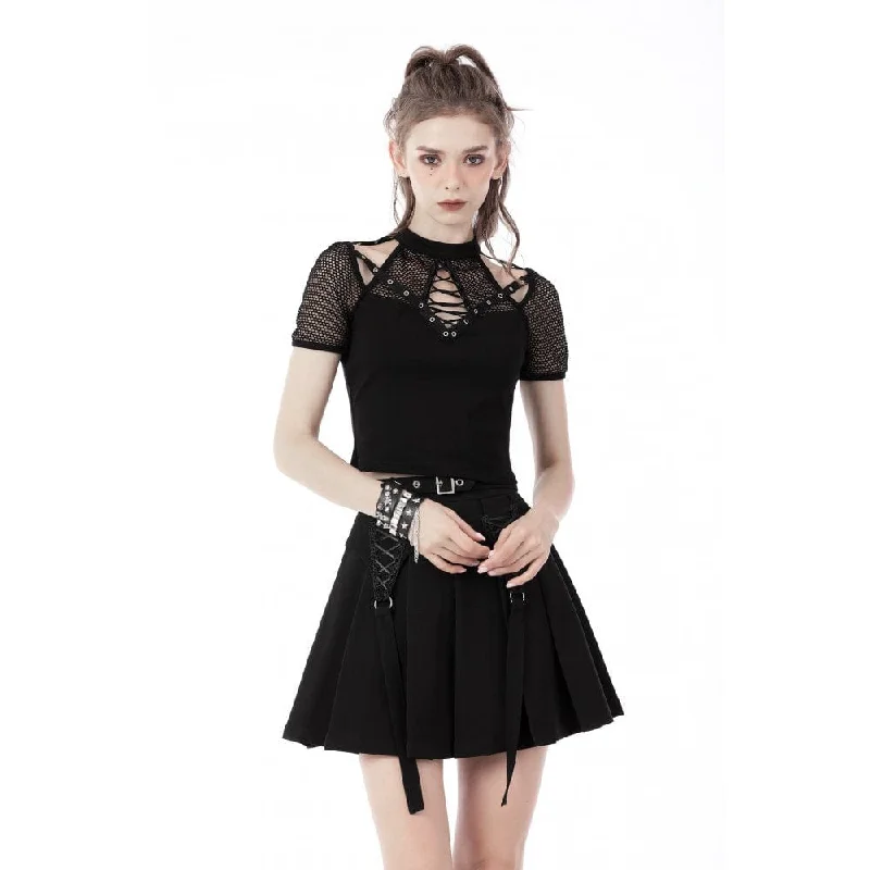 Women's Punk Rock Cutout Short Sleeved Mesh Top