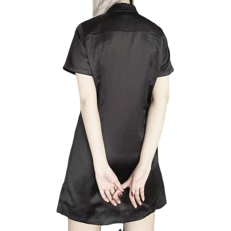 Women's Punk Short Sleeved Satin Shirt with Necktie