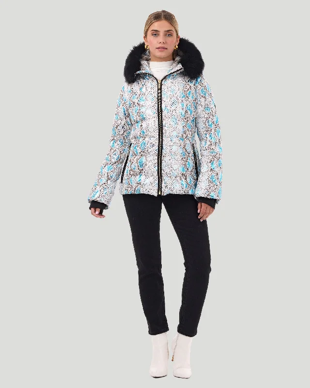 Printed Après-Ski Jacket with Detachable Toscana Shearling Lamb Hood Trim