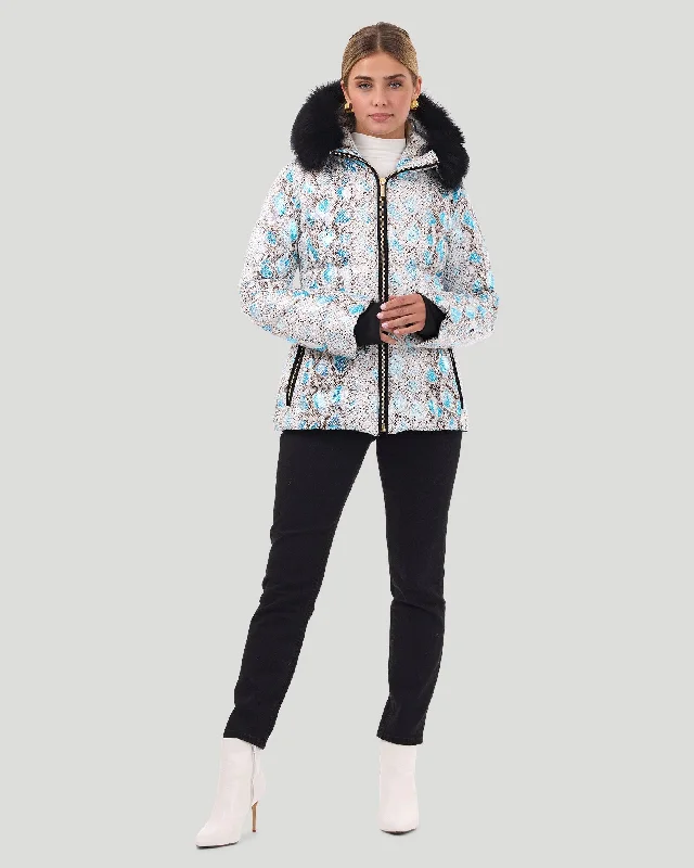 Printed Après-Ski Jacket with Detachable Toscana Shearling Lamb Hood Trim