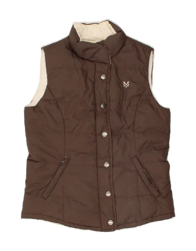 CREW CLOTHING Womens Reversible Padded Gilet UK 8 Small Brown Colourblock