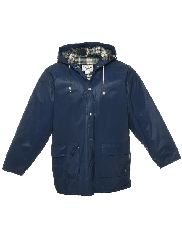 Hooded Navy Raincoat - M