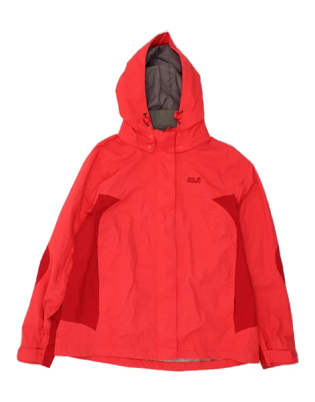 JACK WOLFSKIN Womens Hooded Rain Jacket UK 18 XL  Red Colourblock