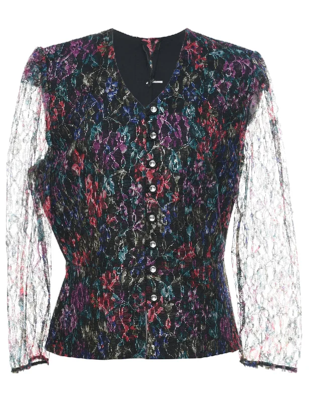 Lace Floral Pattern Jacket - L