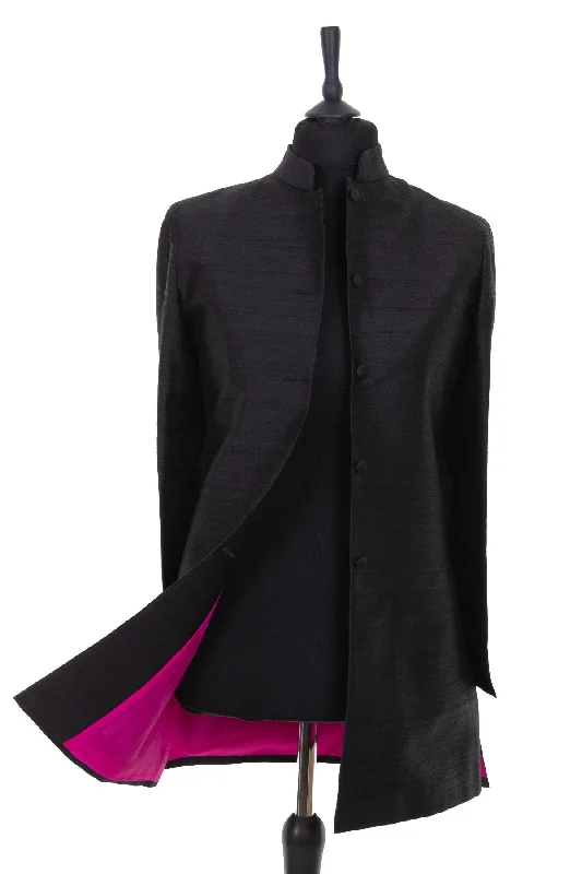 Long Nehru Jacket in Liquorice