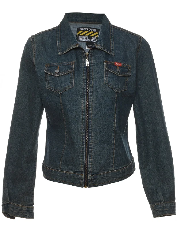 Medium Wash Zip-Front Denim Jacket - S