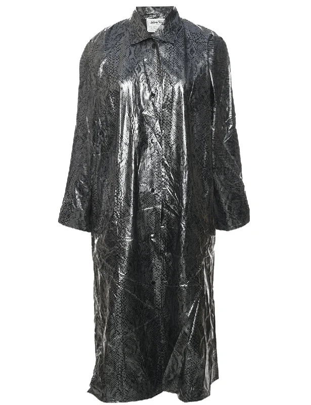 Silver Snakeskin Y2K Style Print Raincoat - L