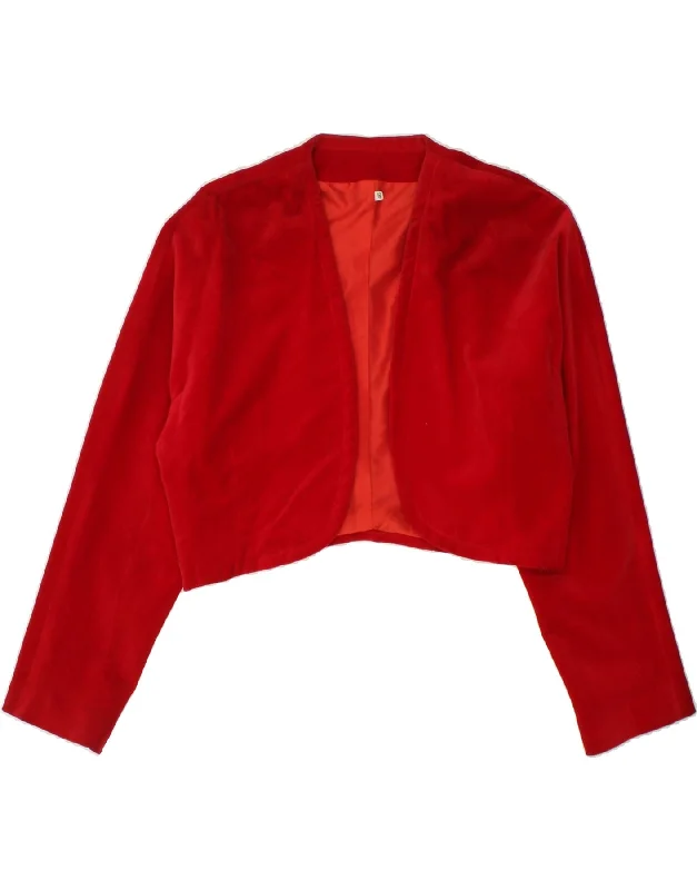 VINTAGE Womens Velvet Open Bolero Jacket IT 46 Large Red Cotton