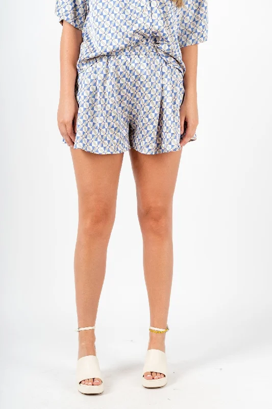 Abstract satin shorts blue