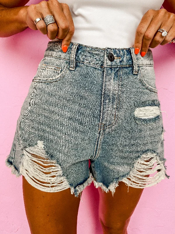 Tampa Distressed Denim Shorts-Medium Wash