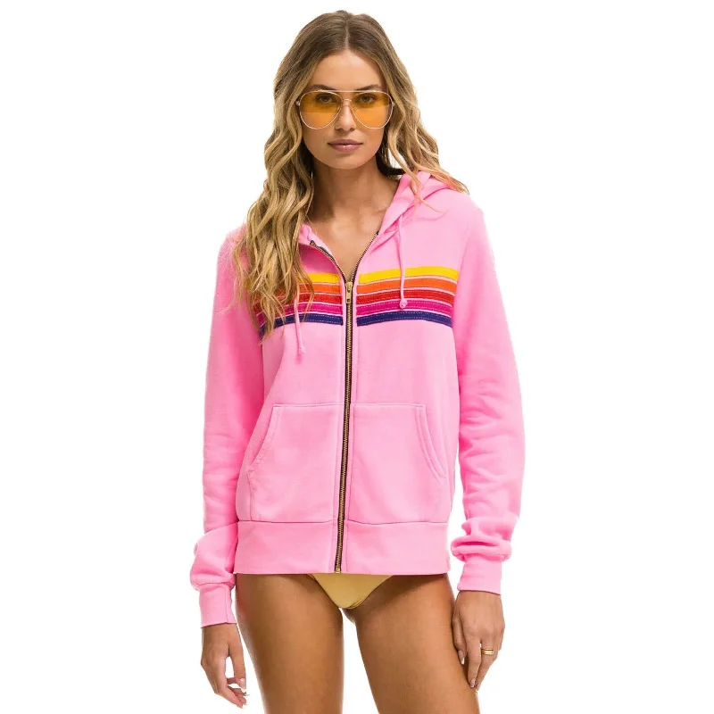 Aviator Nation 5 Stripe Zip Hoodie Neon Pink/Yellow Purple