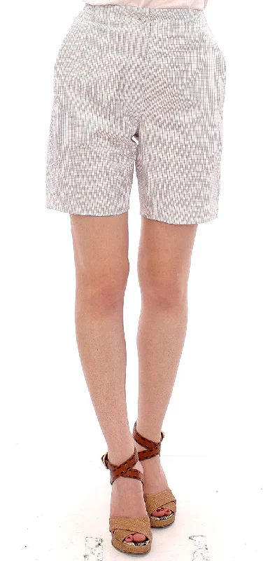 Chic White Checkered Cotton Shorts