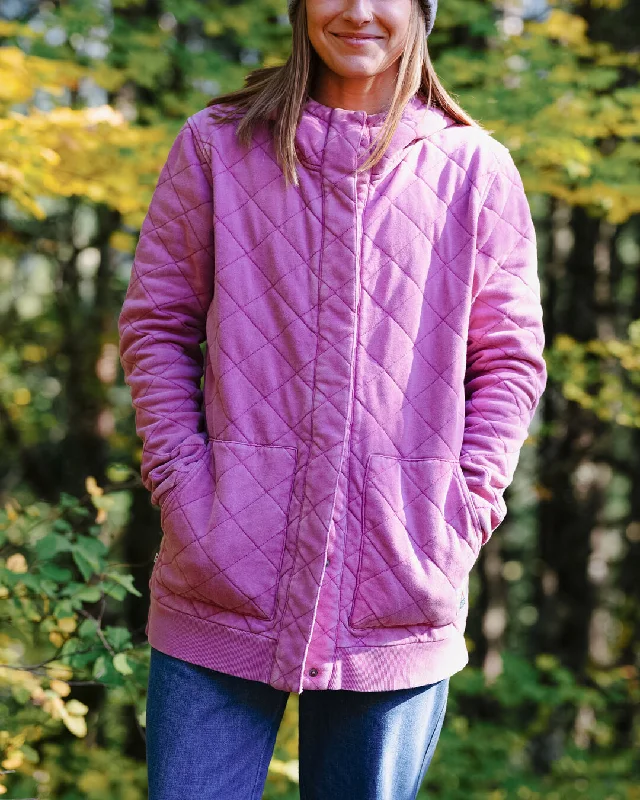 Clementine Recycled Quilted Popper Up Hoodie - Mauve Haze