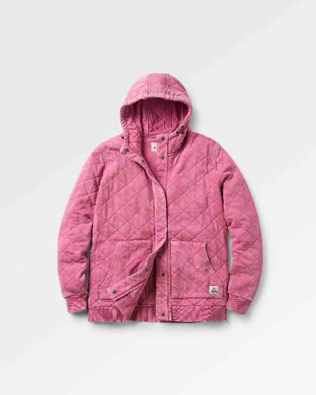 Clementine Recycled Quilted Popper Up Hoodie - Mauve Haze