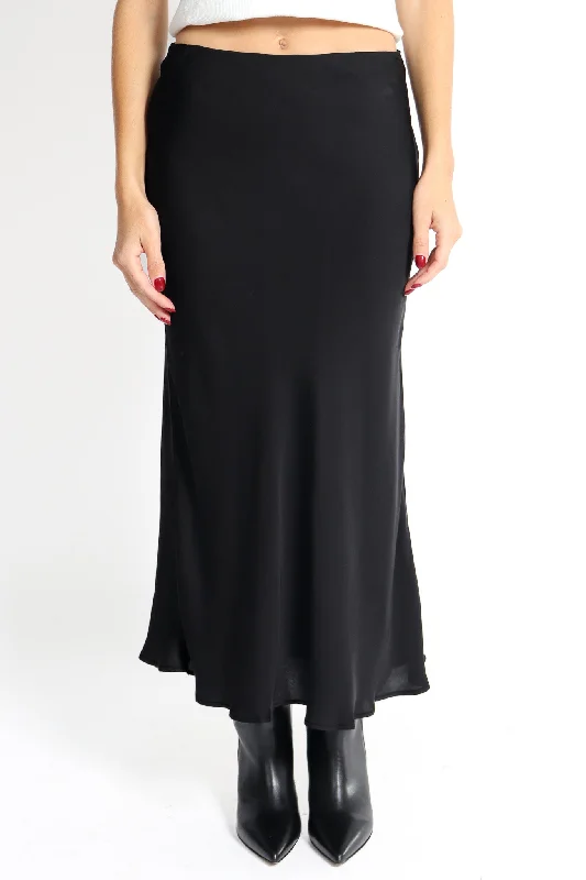 Black Aubree Satin Viscose Skirt