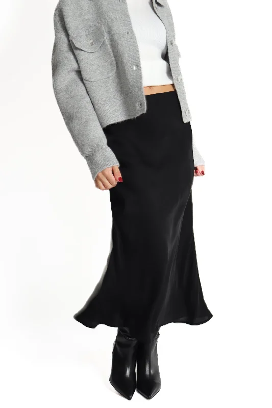 Black Aubree Satin Viscose Skirt