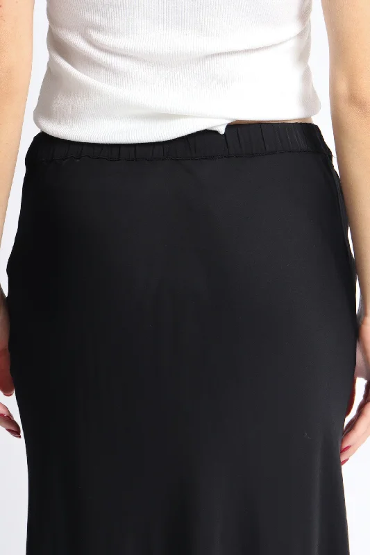 Black Aubree Satin Viscose Skirt