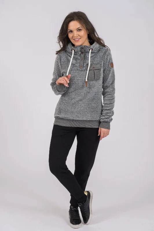 Fay Sherpa Dark Heather Grey Snap-Neck Hoodie