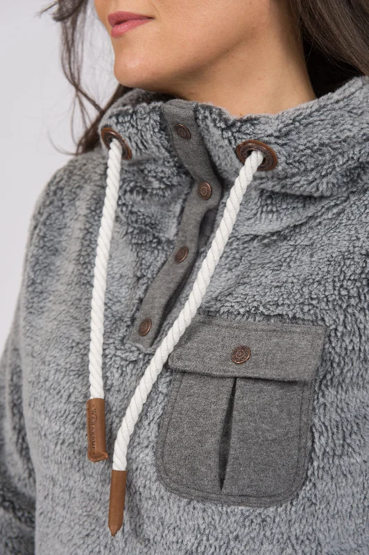 Fay Sherpa Dark Heather Grey Snap-Neck Hoodie