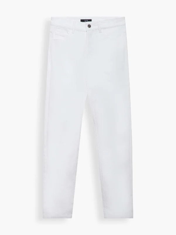 High-Rise Straight-Leg Jeans in Off-White Denim Twill