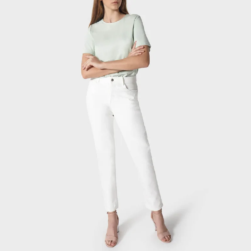 High-Rise Straight-Leg Jeans in Off-White Denim Twill