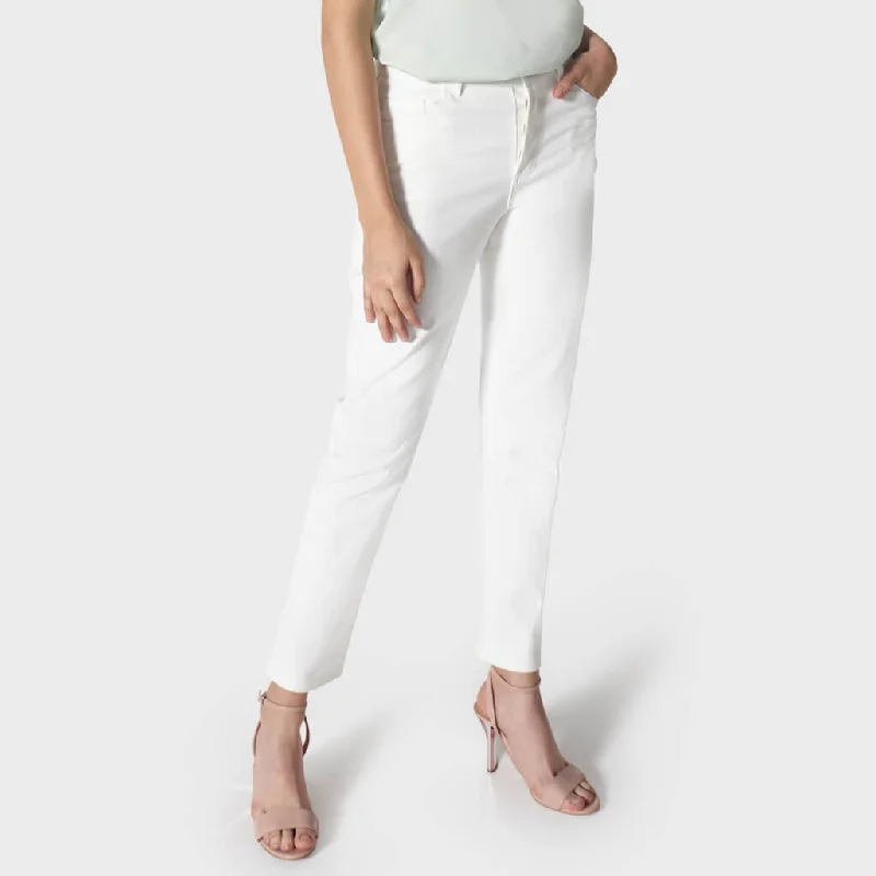 High-Rise Straight-Leg Jeans in Off-White Denim Twill