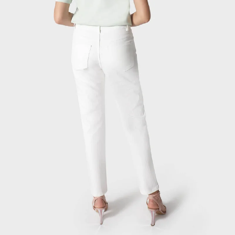 High-Rise Straight-Leg Jeans in Off-White Denim Twill