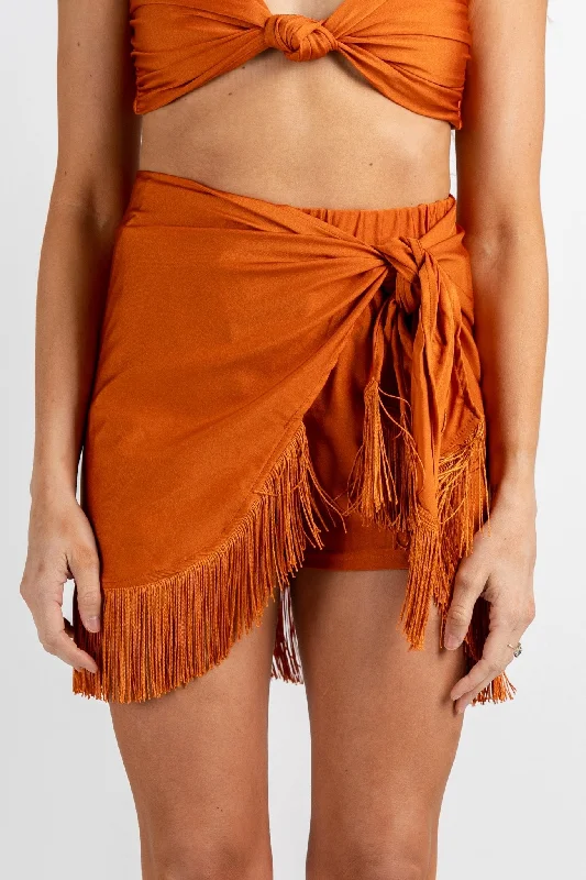 Knotted fringe wrap shorts mimosa