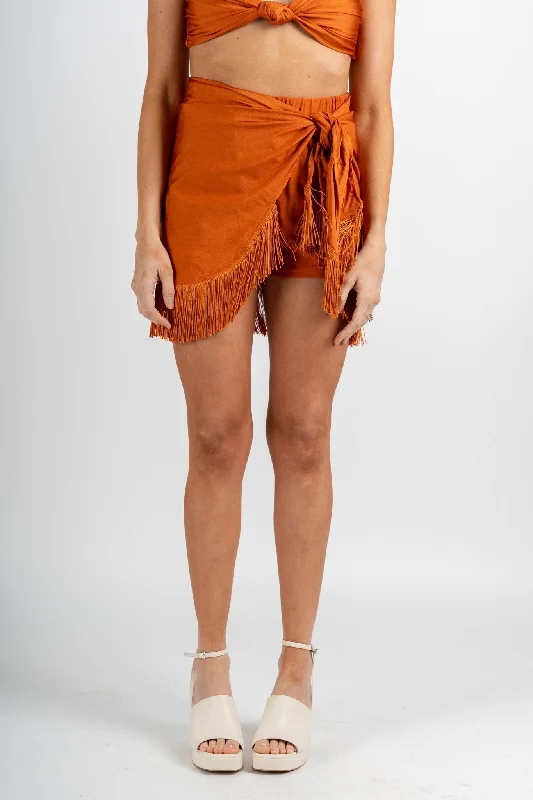 Knotted fringe wrap shorts mimosa