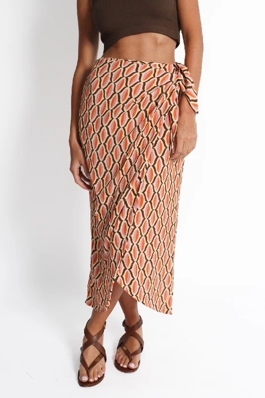 Orange Alisha Geo Print Drepe Skirt