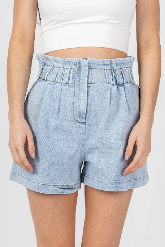 Paper bag waist shorts chambray