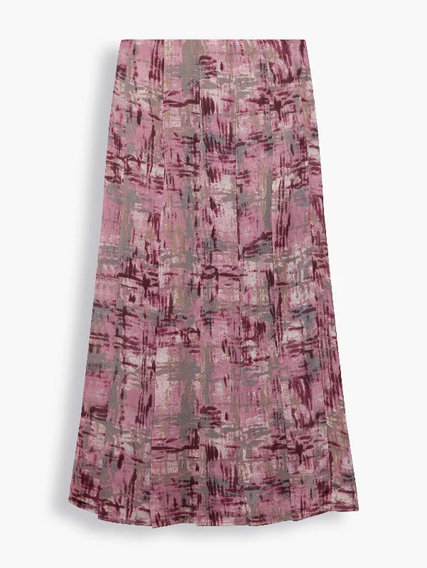 Pleated Midi Skirt in Abstract Pink Print