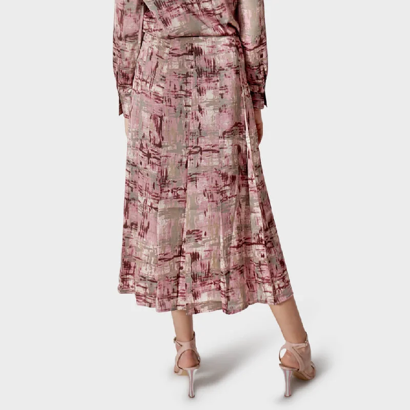 Pleated Midi Skirt in Abstract Pink Print