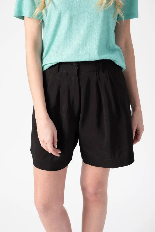 Slubbed Viscose Linen Shorts in Nero