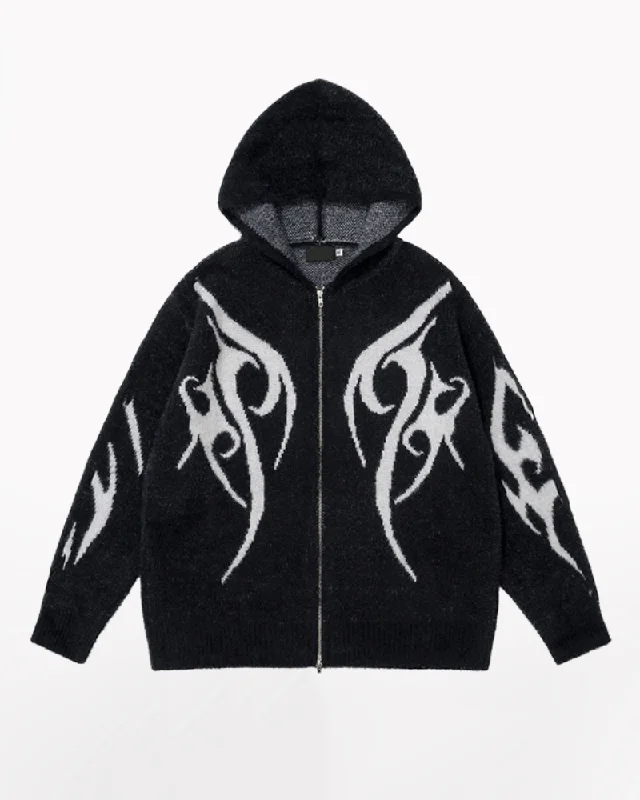 Streetwear Black Cardigan Sweater Hoodie