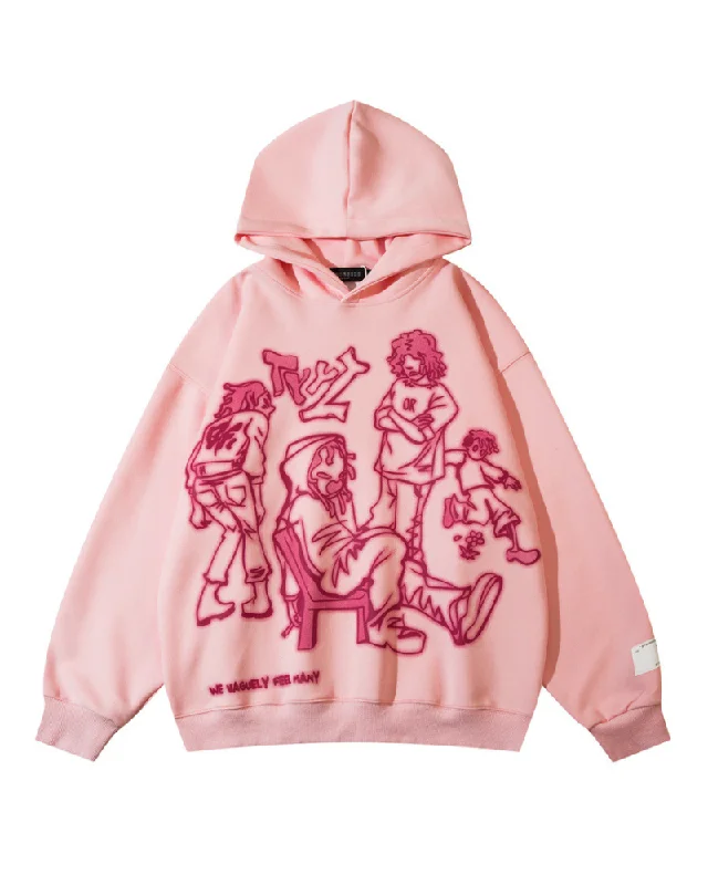 Streetwear Cartoon Line Character Hoodie