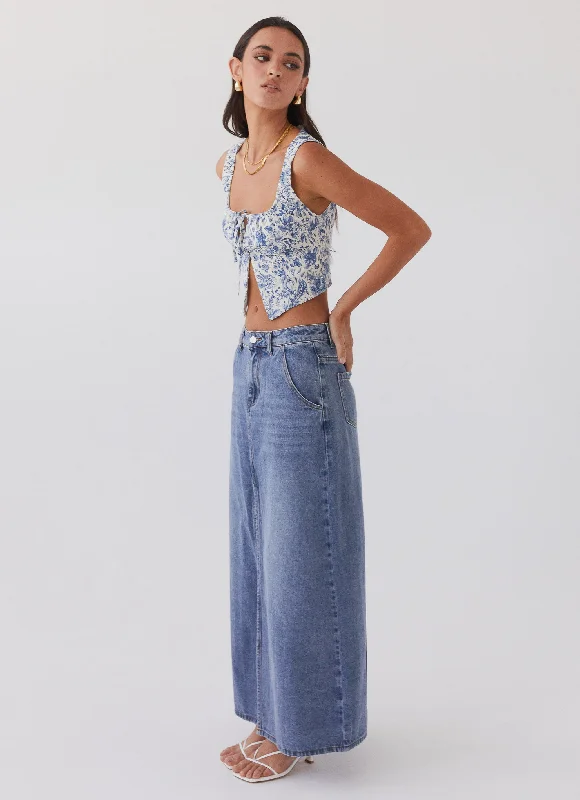 Walk This Way Denim Maxi Skirt - Blue